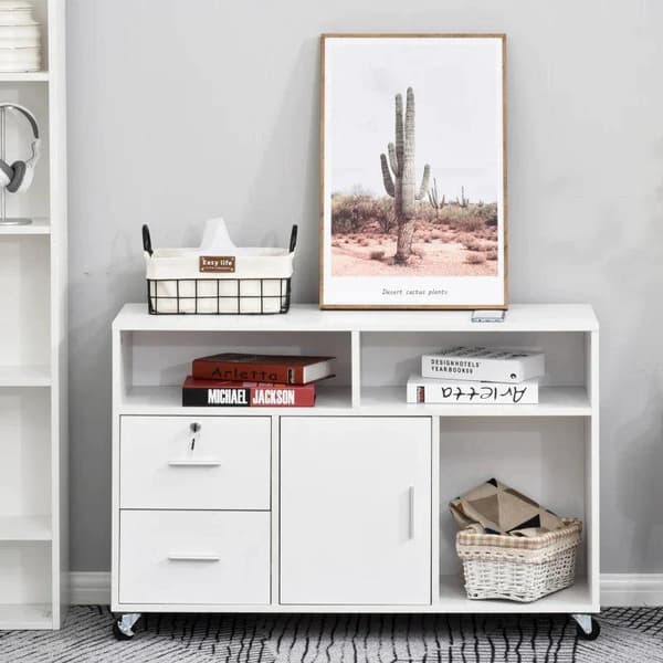 Rootz Filing Cabinet - Office Cabinet - Office Container With Wheels - Printer Stand - Storage Organizer With Lockable Drawer - Bedroom - Living Room
