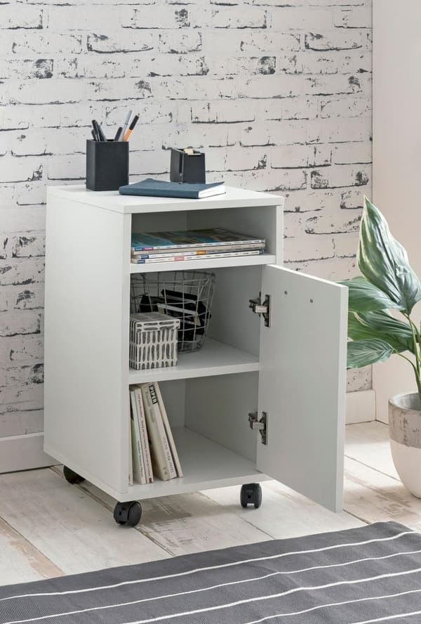 Rootz rullcontainer vit 33x60x38cm lådskåp kontorscontainer - Skrivbordsbehållare med dörr & bricka - Kontorsbehållare sidobehållare med hjul - Liten
