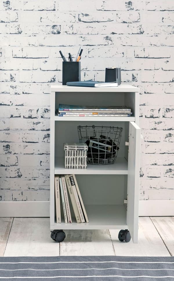 Rootz rullcontainer vit 33x60x38cm lådskåp kontorscontainer - Skrivbordsbehållare med dörr & bricka - Kontorsbehållare sidobehållare med hjul - Liten