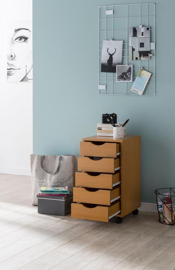 Rootz rullecontainer 33 x 68 x 38 cm MDF træ 5 skuffer sonoma - Moderne skuffecontainer med hjul - Standcontainer kontorcontainer