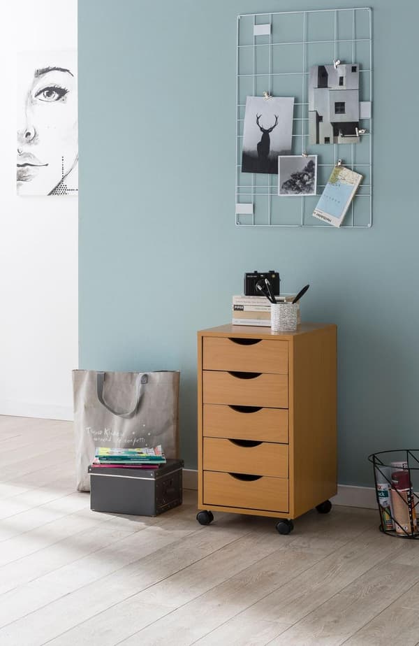 Rootz rullecontainer 33 x 68 x 38 cm MDF træ 5 skuffer sonoma - Moderne skuffecontainer med hjul - Standcontainer kontorcontainer