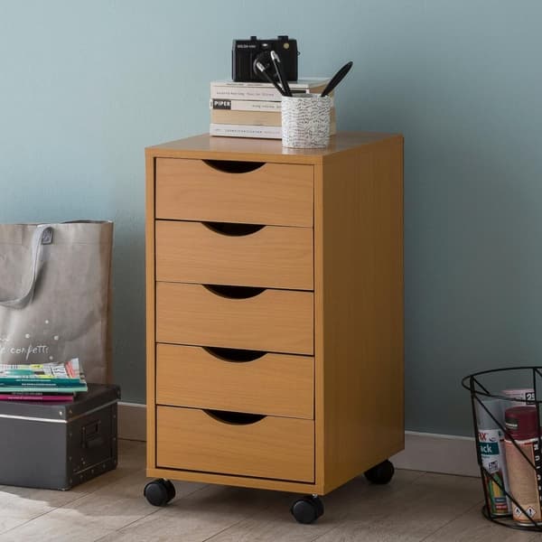 Rootz rullecontainer 33 x 68 x 38 cm MDF træ 5 skuffer sonoma - Moderne skuffecontainer med hjul - Standcontainer kontorcontainer