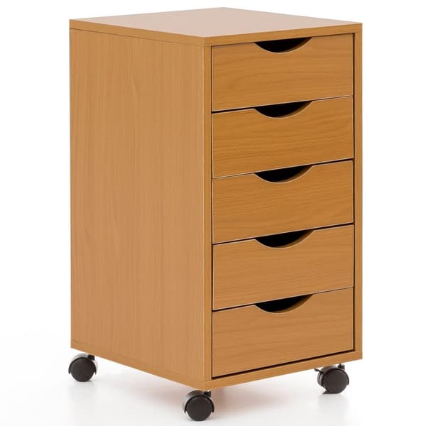 Rootz rullecontainer 33 x 68 x 38 cm MDF træ 5 skuffer sonoma - Moderne skuffecontainer med hjul - Standcontainer kontorcontainer