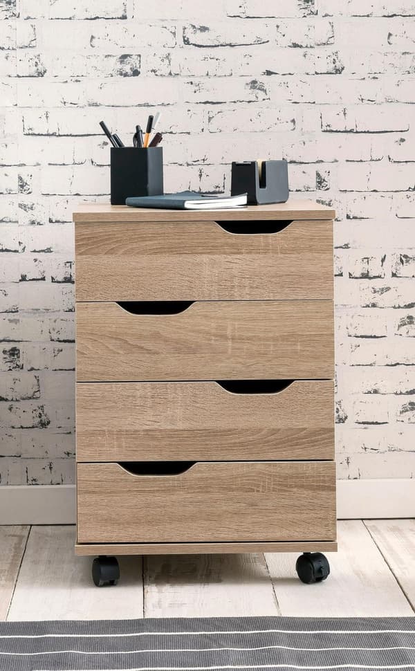 Rootz rullcontainer Sonoma 40x60x40cm lådskåp kontorscontainer - Skrivbordscontainer med lådor - Kontorsbehållare sidcontainer med hjul - Liten lådcon