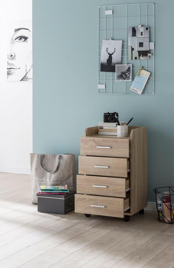 Rootz rullcontainer 40x70,5x33cm Sonoma - Skrivbordscontainer Rullskåp 4 lådor - Modern lådcontainer med hjul - Stativcontainer Kontorscontainer Sidoc
