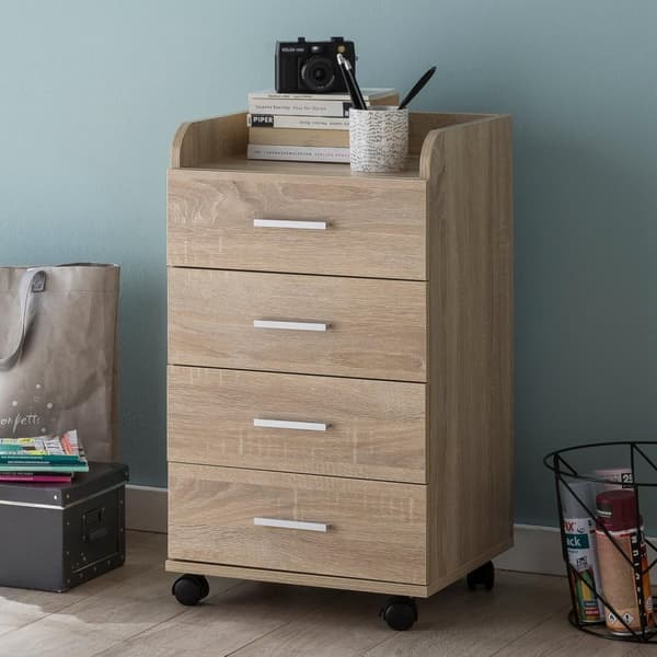 Rootz rullcontainer 40x70,5x33cm Sonoma - Skrivbordscontainer Rullskåp 4 lådor - Modern lådcontainer med hjul - Stativcontainer Kontorscontainer Sidoc