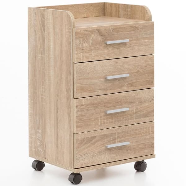 Rootz rullcontainer 40x70,5x33cm Sonoma - Skrivbordscontainer Rullskåp 4 lådor - Modern lådcontainer med hjul - Stativcontainer Kontorscontainer Sidoc
