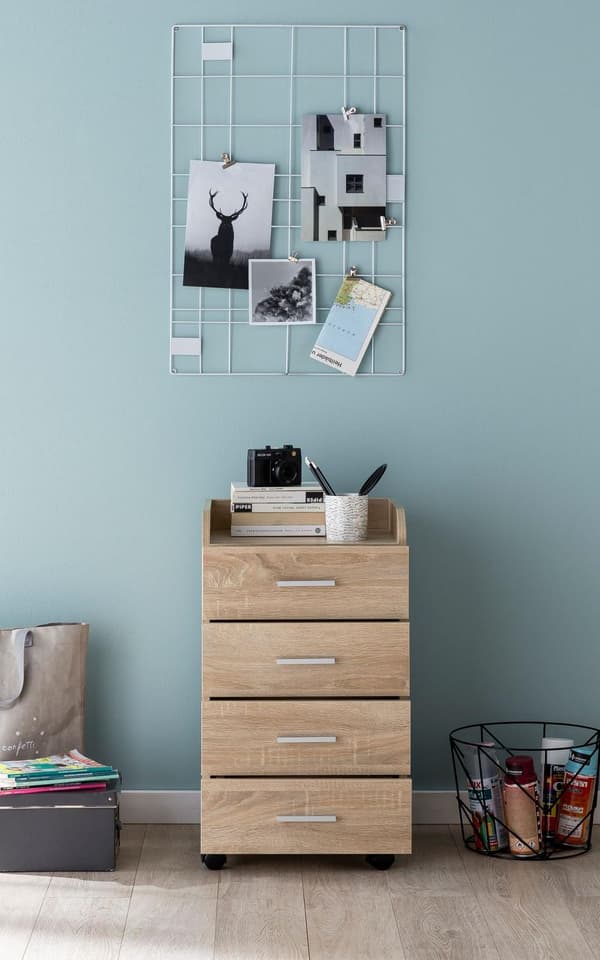 Rootz rullcontainer 40x70,5x33cm Sonoma - Skrivbordscontainer Rullskåp 4 lådor - Modern lådcontainer med hjul - Stativcontainer Kontorscontainer Sidoc