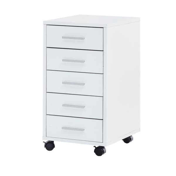 Rootz rullebeholder hvid 33 x 63 x 38 cm træskuffeskabsbord - Kontorskab med 5 skuffer - Beholderrulleskab lille Stand Beholder smal - Skrivebordsbeho