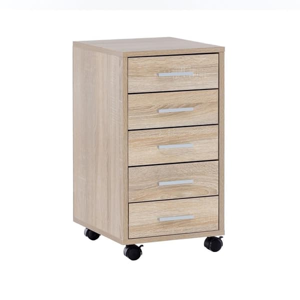 Rootz rullakontti Sonoma 33 x 63 x 38 cm puinen laatikkokaappipöytä - Toimistokaappi 5 laatikkoa - Kontti Rullakaappi pieni Jalusta Kontti kapea - Pöy