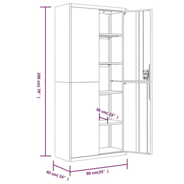 vidaXL Dokumentskåp vit 90x40x200 cm stål