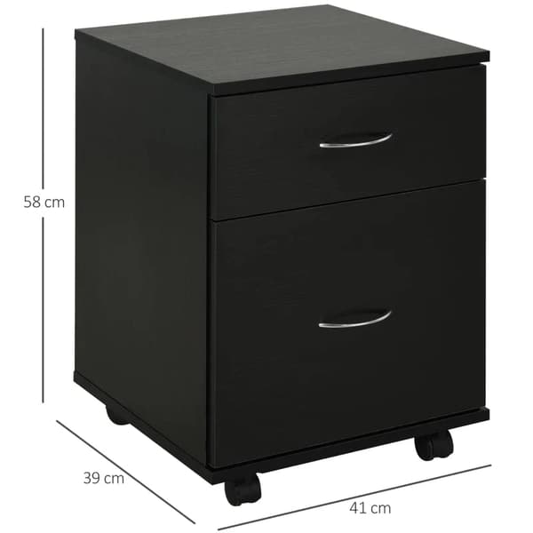 Rootz Rolling Cabinet - Rolling Container - Office Container - Mobile File Cabinet - File Cabinet - 2 Drawer Filing Cabinet - Chest Of Drawers - Black
