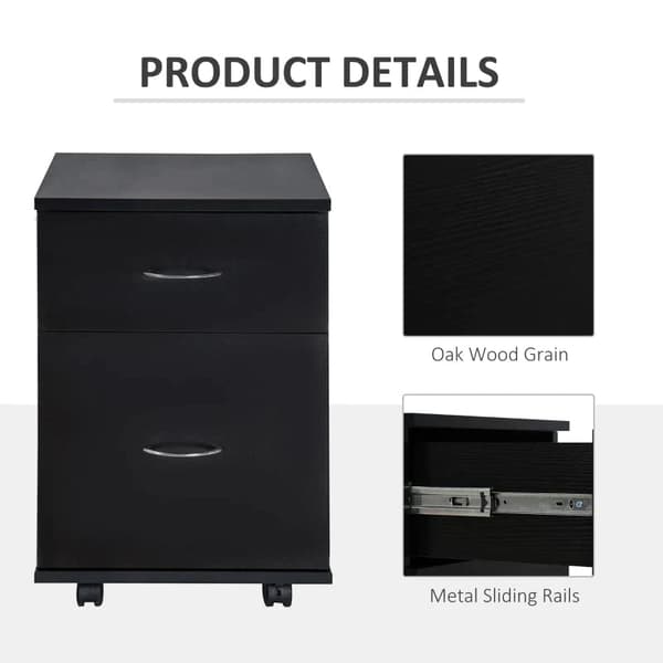 Rootz Rolling Cabinet - Rolling Container - Office Container - Mobile File Cabinet - File Cabinet - 2 Drawer Filing Cabinet - Chest Of Drawers - Black
