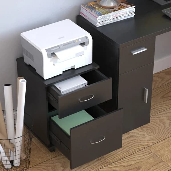 Rootz Rolling Cabinet - Rolling Container - Office Container - Mobile File Cabinet - File Cabinet - 2 Drawer Filing Cabinet - Chest Of Drawers - Black