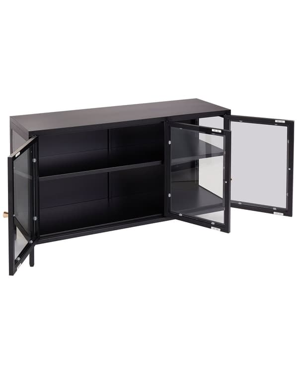 Skænk Hvid Stål Glas Lav Metal Kommode med Justerbare Hylder Industrielt Opbevaring Dupper Kabelstyring TV Bord Kontor Møbel Design