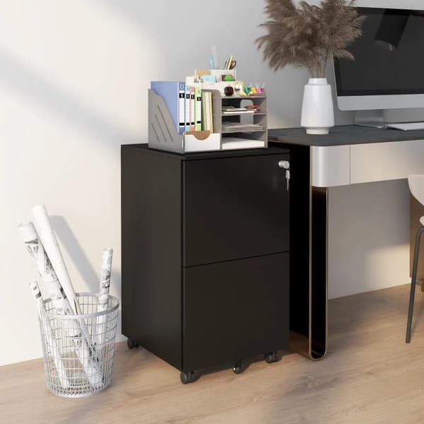 Rootz Rolling Container - Arkivskåp - 2 lådor - Låsbar - Rullbar - Förmonterad kropp - Svart - 37 cm x 43,5 cm x 67,5 cm