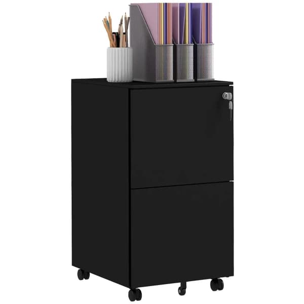 Rootz Rolling Container - Arkivskåp - 2 lådor - Låsbar - Rullbar - Förmonterad kropp - Svart - 37 cm x 43,5 cm x 67,5 cm