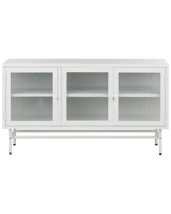 3-dørs skænk sort stål riflet hærdet glas Justerbare hylder Benkapper Stuemøbler Moderne industrielt design