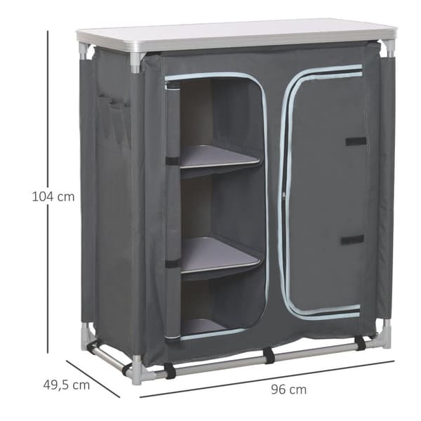Nancy's Agincourt Campingskab Bærbar Køkkenkasse - Grijs - Aluminium, Oxford Stof, Mdf - 37,79 cm x 19,48 cm x 40,94 cm