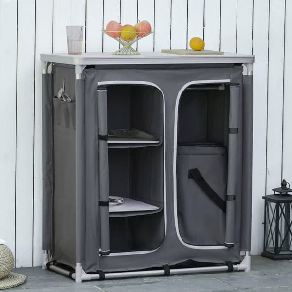 Nancy's Agincourt Campingskab Bærbar Køkkenkasse - Grijs - Aluminium, Oxford Stof, Mdf - 37,79 cm x 19,48 cm x 40,94 cm