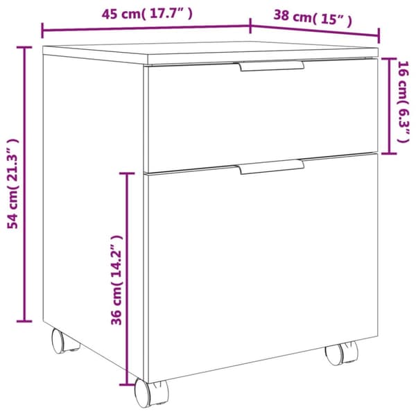 vidaXL Dokumentskåp med hjul betonggrå 45x38x54 cm konstruerat trä - Arkivskåp