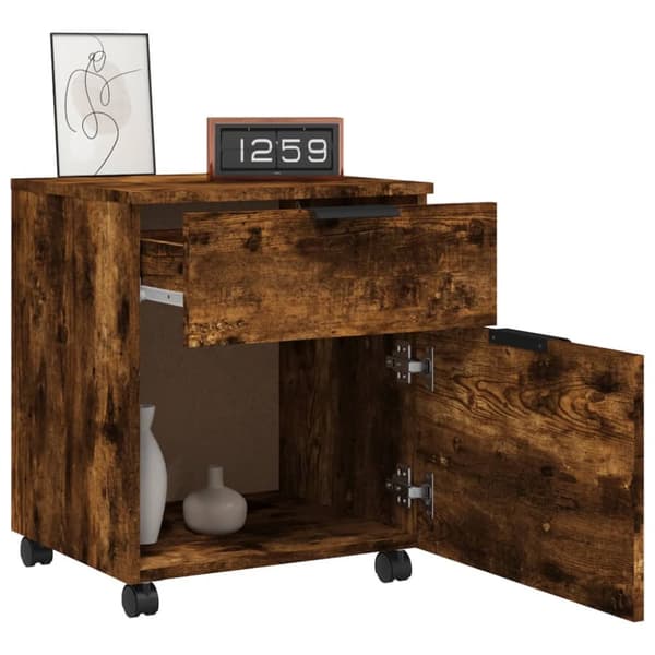 vidaXL Dokumentskåp med hjul Rökfärgad ek 45x38x54 cm konstruerat trä - Arkivskåp