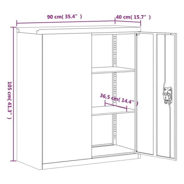 vidaXL Dokumentskåp ljusgrå 90x40x105 cm stål - Arkivskåp