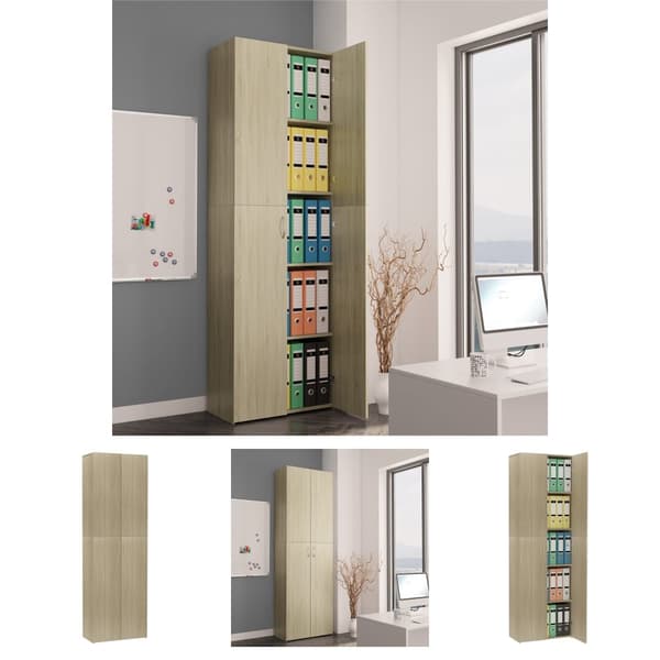 The Living Store Toimistokaappi Sonoma-tammi 60x32x190 cm tekninen puu -  Arkistokaapit