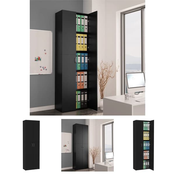 The Living Store Kontorsskåp svart 60x32x190 cm konstruerat trä - Arkivskåp