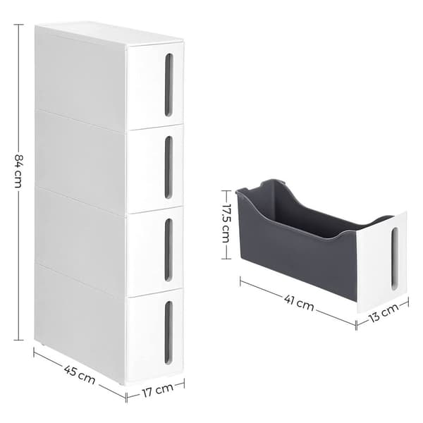 Rootz smal rullehylde - Opbevaringsstativ - Pladsbesparende organisering - Dybe skuffer - Vandtæt PP - 45cm x 17cm x 83cm