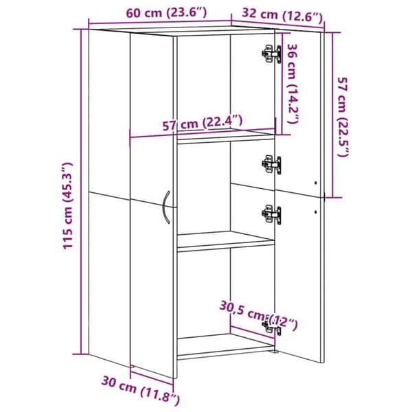 vidaXL Dokumentskåp vit 60x32x115 cm konstruerat trä
