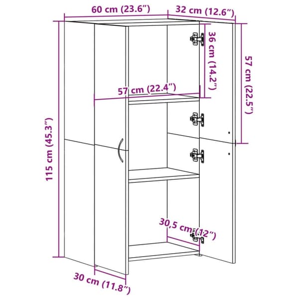 vidaXL Dokumentskåp betonggrå 60x32x115 cm konstruerat trä