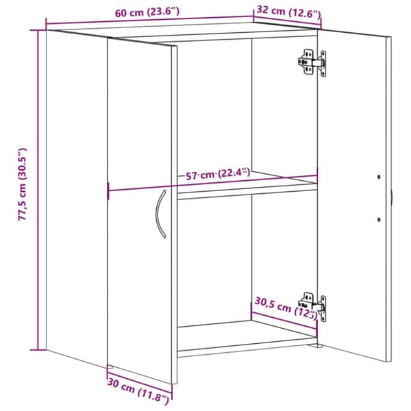vidaXL Arkivskap røkt eik 60x32x77,5 cm konstruert tre