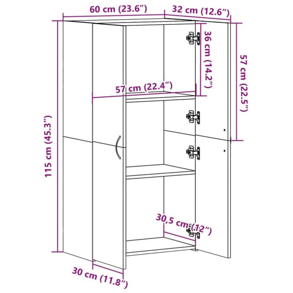 vidaXL Dokumentskåp rökfärgad ek 60x32x115 cm konstruerat trä