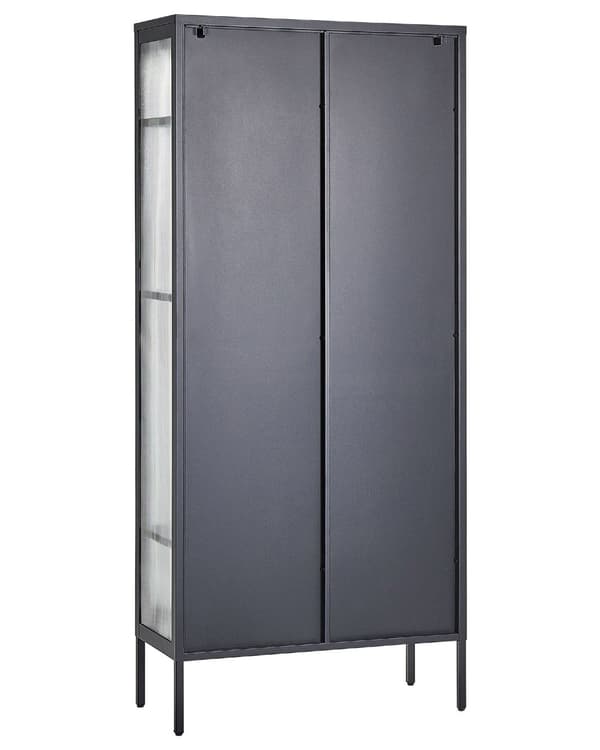 Kontorskap Svart Stål 80 x 35 x 181 cm Metall 2 Dører Glass Front og Sider Skjerm