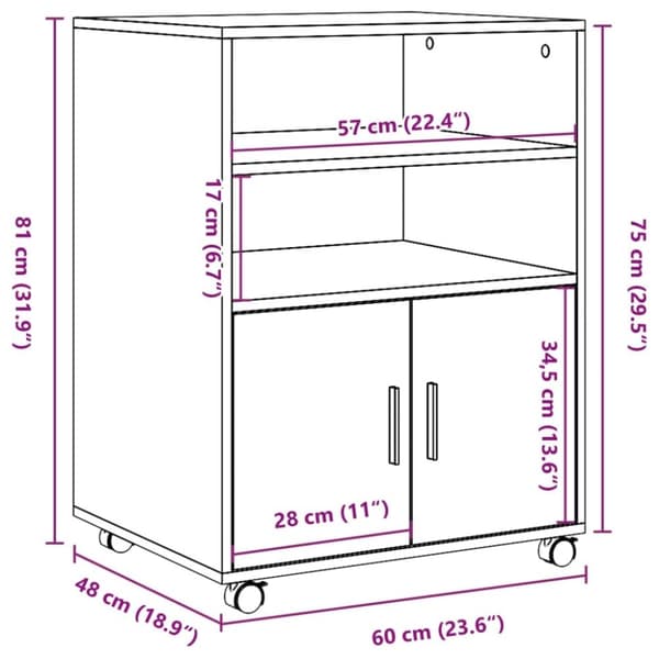 vidaXL Skåp med hjul vit 60x48x81 cm konstruerat trä