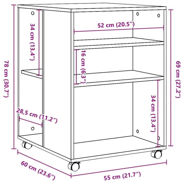 vidaXL Sidobord med hjul rökfärgad ek 55x60x78 cm konstruerat trä