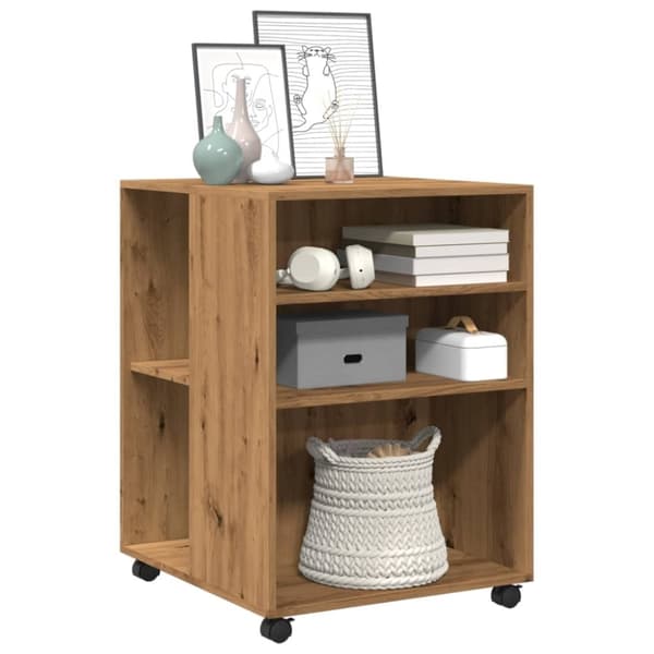 vidaXL sidebord med hjul 55x60x78 cm konstrueret træ egetræslook