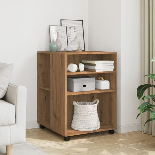 vidaXL sidebord med hjul 55x60x78 cm konstrueret træ egetræslook
