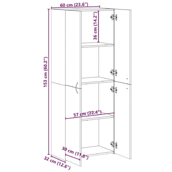 vidaXL Arkivskap sonoma eik 60x32x153 cm konstruert tre