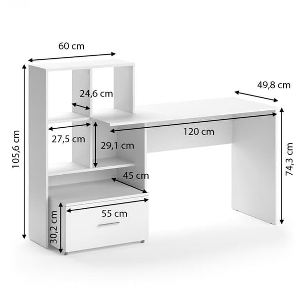 Vicco Loris skrivbord, Vit, 149,2 x 50 cm