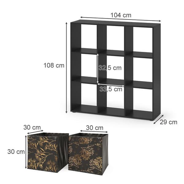 Vicco Nove kubförvaringsenhet, svart, 104 x 108 cm med 4 opt.1 fällbara lådor