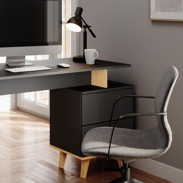 Vicco Nautica skrivbord, antracit, 138 x 60 cm med lådor, L
