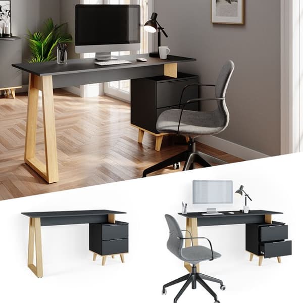Vicco Nautica skrivbord, antracit, 138 x 60 cm med lådor, L