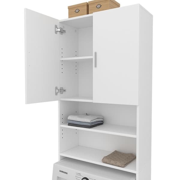 Tvättmaskins skåp Martha, 64x190cm med 2 korta dörrar, Vit, Vit, Vicco