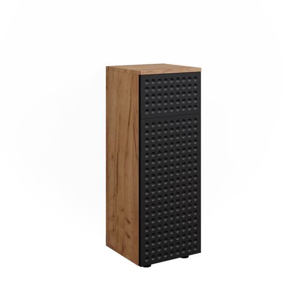 Armoire midisch Irma, 30x81cm avec 1 tiroir, 2 compartiments, salle de bain, Anthracite à pois, Chêne de force doré, Vicco