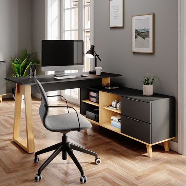 Vicco Nautica skrivbord, antracit, 138 x 60 cm med lådor, XXL