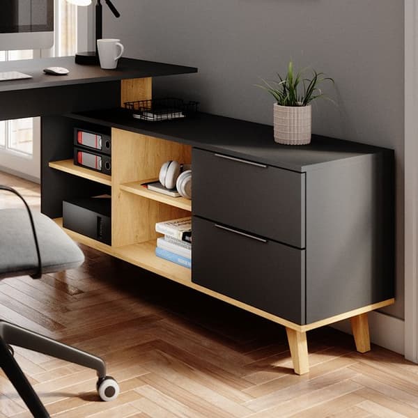 Vicco Nautica skrivbord, antracit, 138 x 60 cm med lådor, XXL