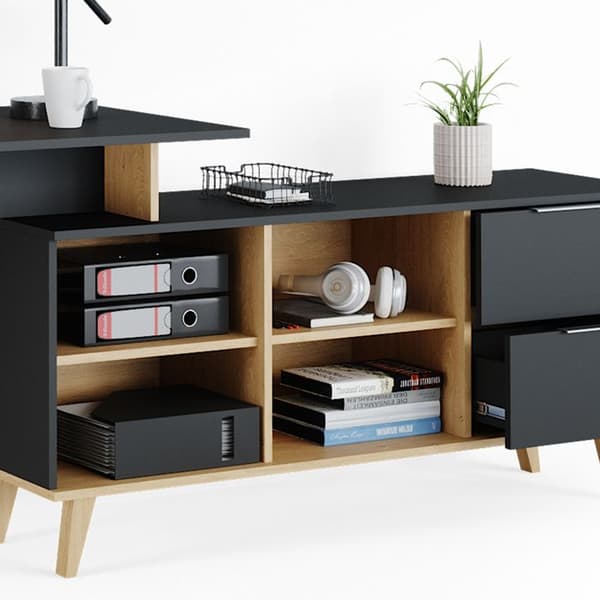 Vicco Nautica skrivbord, antracit, 138 x 60 cm med lådor, XXL