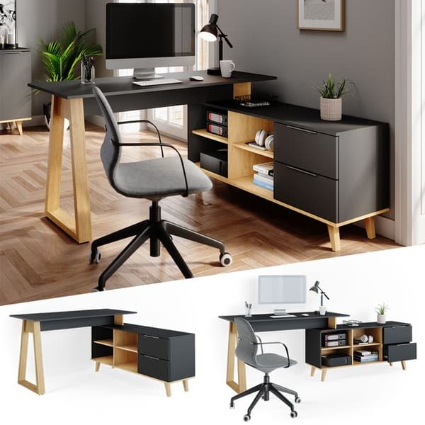 Vicco Nautica skrivbord, antracit, 138 x 60 cm med lådor, XXL